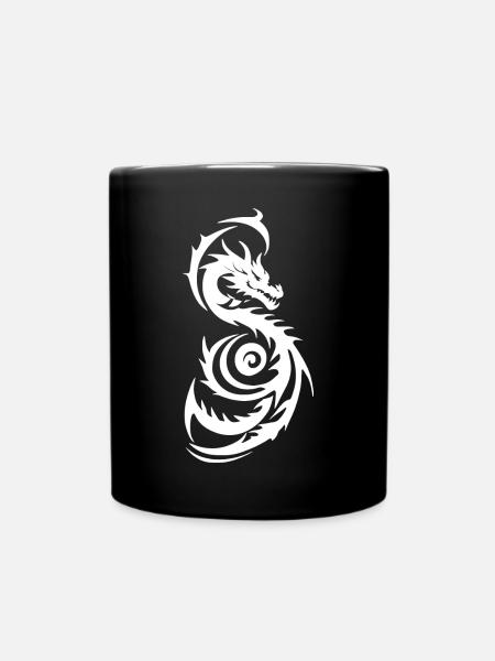 Dragon Fantastique Tribal Blanc - Mug uni - noir