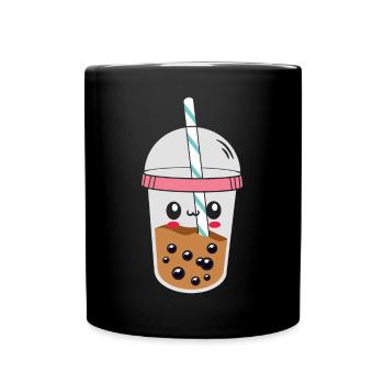 A Funny Kawaii Face Boba Tea Bubble Tea - Full Colour Mug - black - Front