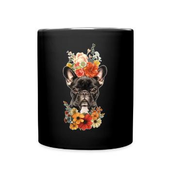 French Bulldog with Flowers - Full Colour Mug - black - Front