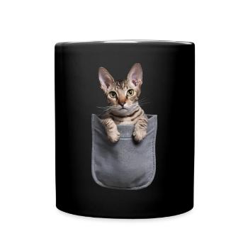 Devon Rex Katze in der Tasche Geschenk - Tasse einfarbig - Schwarz - Vorne