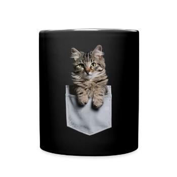 Norwegische Waldkatze in der Tasche Geschenk - Tasse einfarbig - Schwarz - Vorne
