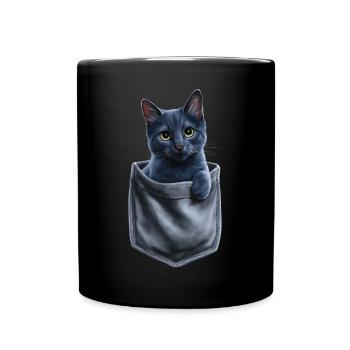 Russisch Blau Katze in der Tasche Geschenk - Tasse einfarbig - Schwarz - Vorne