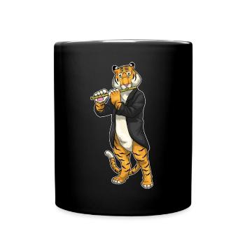 Tiger Musiker Flöte Musik - Tasse einfarbig - Schwarz - Vorne
