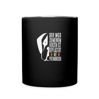 Geschenk Spruch Pfotenabdruck Weg zum Herzen - Tasse einfarbig - Schwarz - Vorne