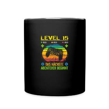 Geburtstag Gamer Level 15 Geburtstagsshirt Jungen - Tasse einfarbig - Schwarz - Vorne