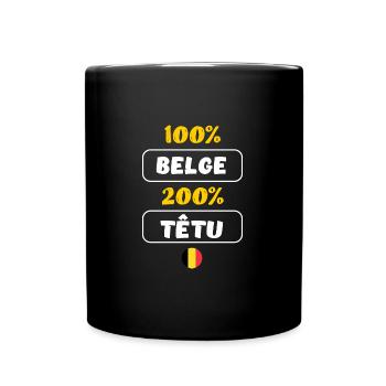 100% belge 200% têtu t-shirt homme humour - Mug uni - noir - Devant