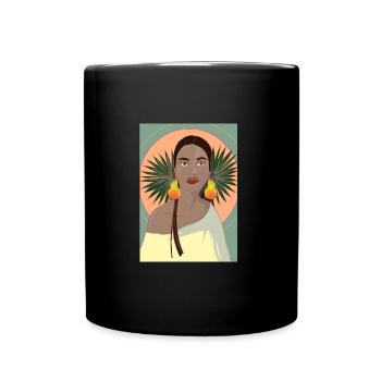 Frau mit Palmblättern - Tasse einfarbig - Schwarz - Vorne