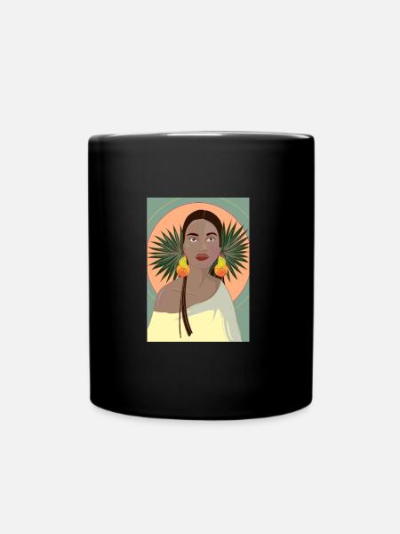 Frau mit Palmblättern - Tasse einfarbig - Schwarz