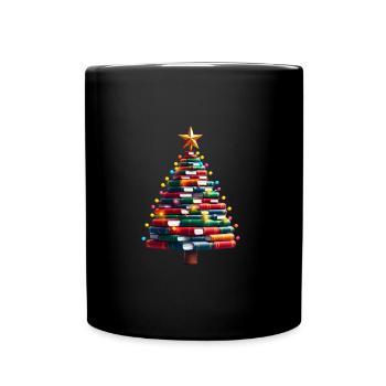 Books Christmas Tree with Star and Light - Full Colour Mug - black - Front