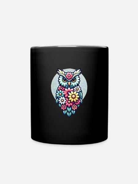 Bunte Blumen Eule - Tasse einfarbig - Schwarz