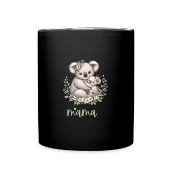 Maman Koala ours câlin I Couronne florale maman I Koala - Mug uni - noir - Devant