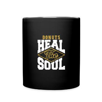 Donuts heilen die Seele Retro-Style-Vibes - Tasse einfarbig - Schwarz - Vorne