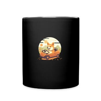 Chien Shiba Inu voyageant en voiture, soleil d'été - Mug uni - noir - Devant