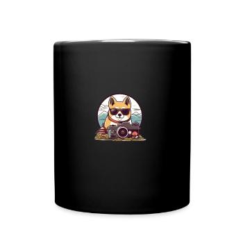 Chien Shiba Inu portant des lunettes voyageant en - Mug uni - noir - Devant