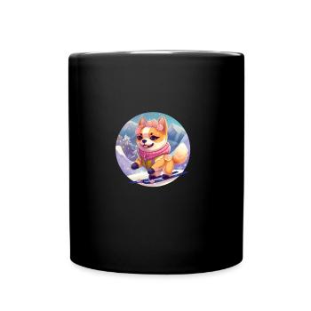 Dog Shiba Inu winter sports ski snow mountain girl - Full Colour Mug - black - Front