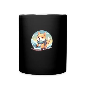 Hund Shiba Inu Wintersport Ski Schnee Gebirge - Tasse einfarbig - Schwarz - Vorne