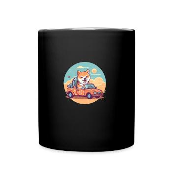 Dog Shiba Inu car trip summer vacation - Full Colour Mug - black - Front