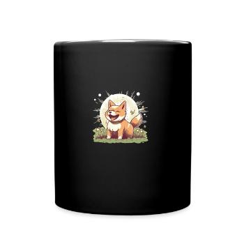 Dog Shiba Inu good mood laughing with sun - Full Colour Mug - black - Front