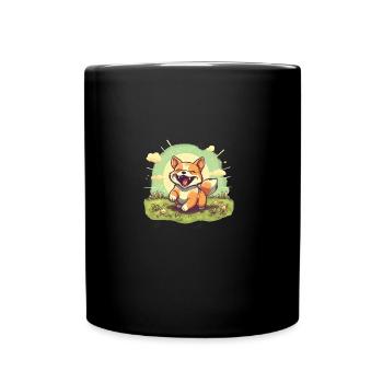 Dog Shiba Inu good mood laughing with sun - Full Colour Mug - black - Front