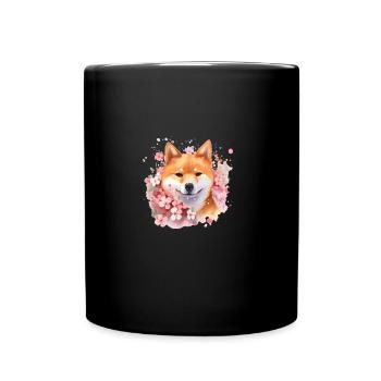 Chien japonais Shiba Inu Cherry Blossom Love - Mug uni - noir - Devant