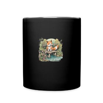 japanischer Hund Shiba Inu am Wasser Teich - Tasse einfarbig - Schwarz - Vorne