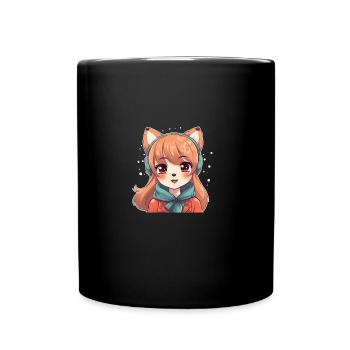 japanisch Hund Shiba Inu Mädchen mit Schneeflocken - Tasse einfarbig - Schwarz - Vorne
