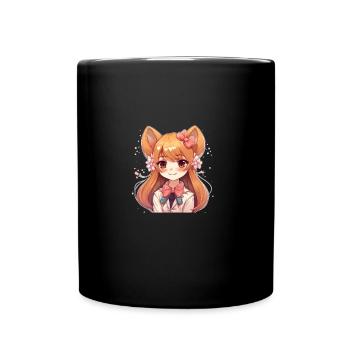 Chienne japonaise Shiba Inu fille avec des fleurs - Mug uni - noir - Devant