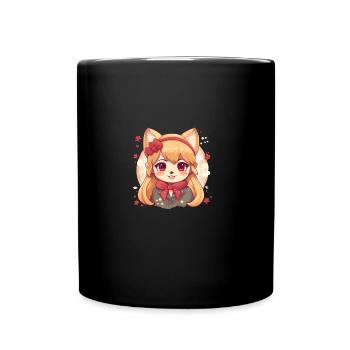 Chienne japonaise Shiba Inu fille avec des fleurs - Mug uni - noir - Devant