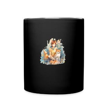 Fille avec un chien japonais Shiba Inu pet - Mug uni - noir - Devant