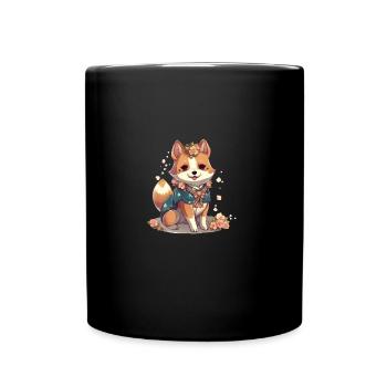 Chienne japonaise Shiba Inu fille avec kimono - Mug uni - noir - Devant