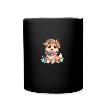 Chienne japonaise Shiba Inu, fille avec couronne - Mug uni - noir - Devant
