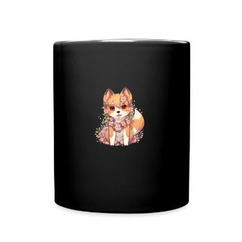 Japanese dog Shiba Inu girl with flower wreath - Full Colour Mug - black - Front