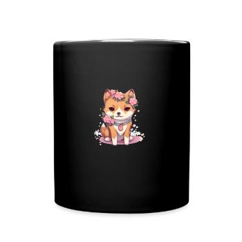 Japanese dog Shiba Inu girl flower necktie - Full Colour Mug - black - Front