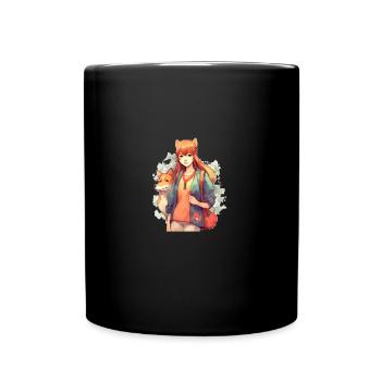 Girl with Japanese dog Shiba Inu pet - Full Colour Mug - black - Front