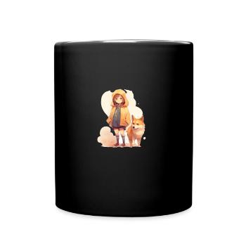 Girl with Japanese dog Shiba Inu pet - Full Colour Mug - black - Front