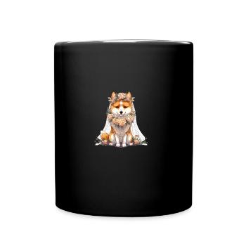Japanese dog Shiba Inu bride with wedding dress - Full Colour Mug - black - Front