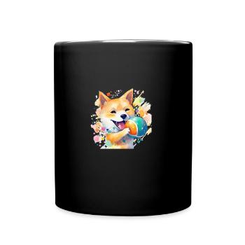 Japanese dog Shiba Inu colorful watercolor with - Full Colour Mug - black - Front