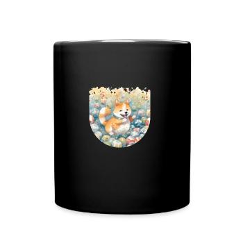Japanese dog Shiba Inu colorful watercolor soccer - Full Colour Mug - black - Front
