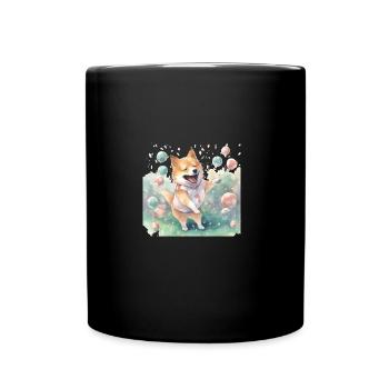 Japanese dog Shiba Inu colorful watercolor soccer - Full Colour Mug - black - Front