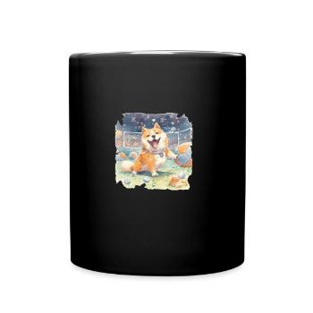 Japanese dog Shiba Inu colorful watercolor soccer - Full Colour Mug - black - Front