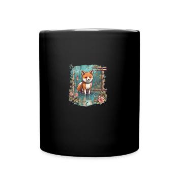 Japanese dog Shiba Inu water pond bamboo - Full Colour Mug - black - Front