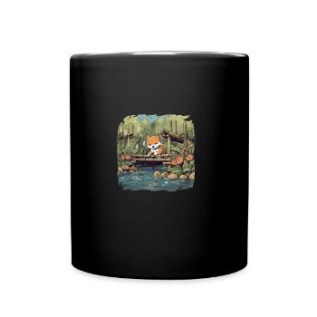 japanisch Hund Shiba Inu Wasser Bambus Steg - Tasse einfarbig - Schwarz - Vorne