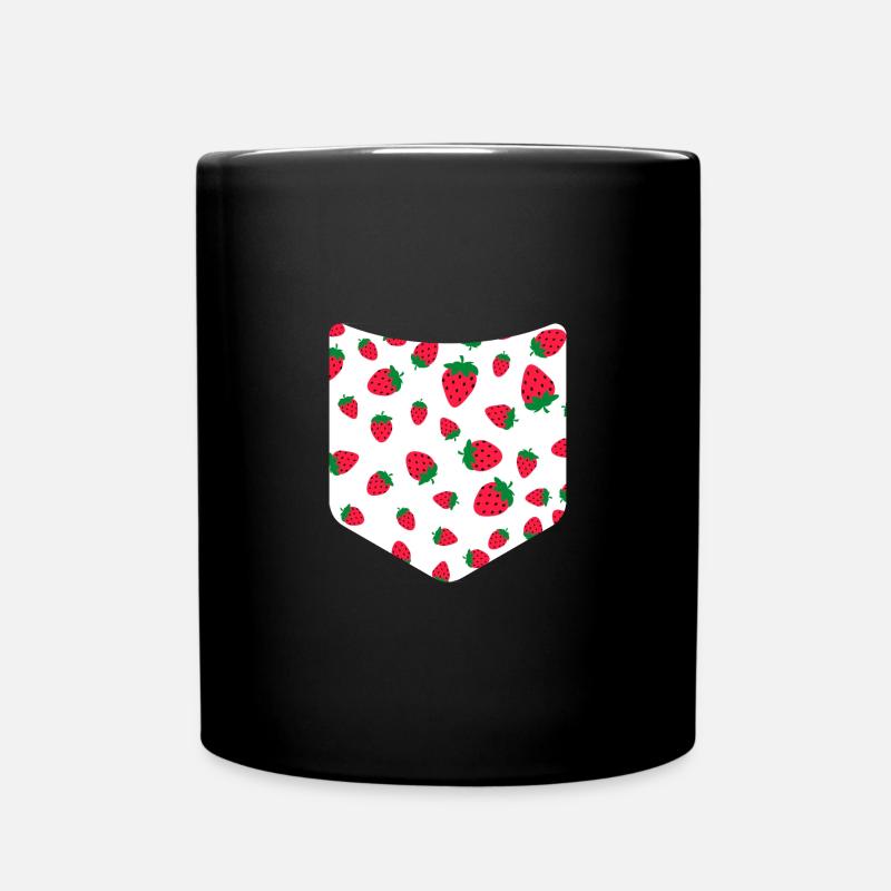 Sommer Obst Erdbeeren Muster Brusttasche Erdbeere - Tasse einfarbig - Schwarz