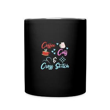 Cross Stitch Kreuzstich Sticken - Tasse einfarbig - Schwarz - Vorne