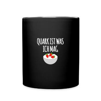 Quark mit Erdbeeren - Tasse einfarbig - Schwarz - Vorne