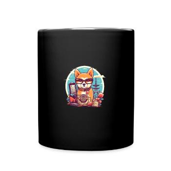 Chien Shiba Inu portant des lunettes voyageant en - Mug uni - noir - Devant