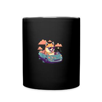Chien Shiba Inu voyageant avec voiture et lunettes - Mug uni - noir - Devant