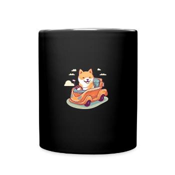 Chien Shiba Inu voyageant en voiture sur la route - Mug uni - noir - Devant