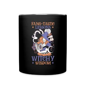 Fang-tastische Lektionen Hexenweisheit Halloween - Tasse einfarbig - Schwarz - Vorne