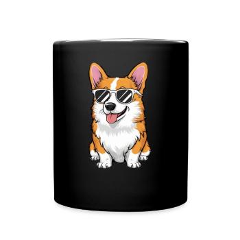 Moderner und cooler Corgi mit Sonnenbrille - Tasse einfarbig - Schwarz - Vorne